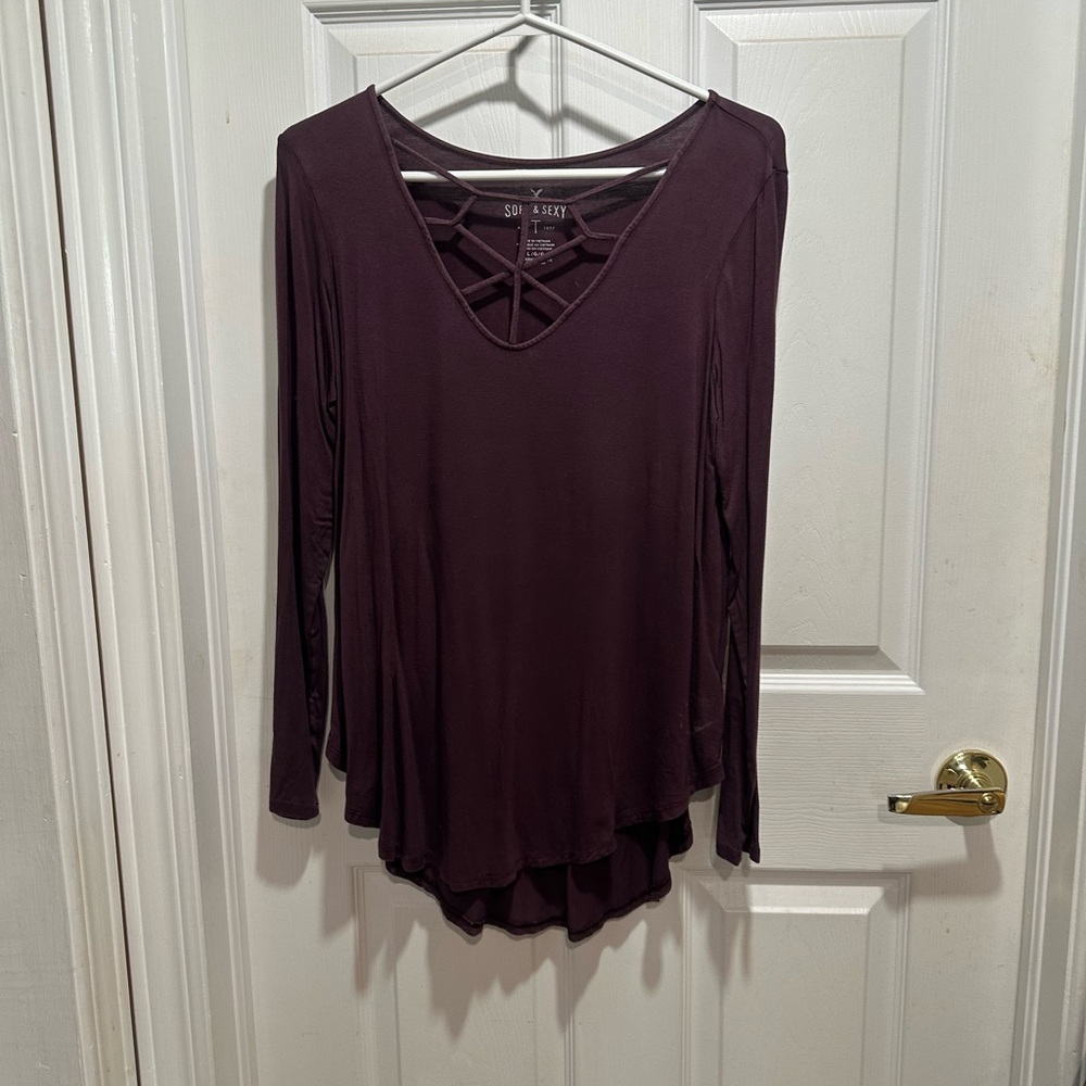 American Eagle Outfitters Deep Purple Long Sleeve Top